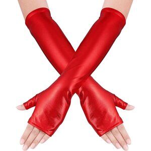 Women's Long Metallic Shiny Fingerless Gloves Red Party Halloween Costume